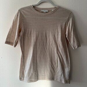 Women's Pima Cotton Tee by Vince - Tan with White Stripes - Size Small - EUC